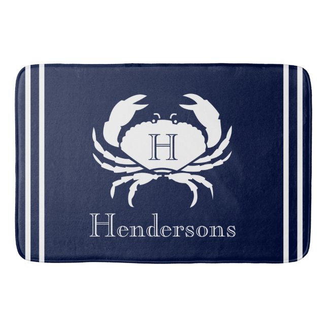 Tapis De Bain Monogramme Marine Crabe Bleu Nautique (Devant)