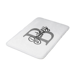 Tapis De Bain Monogramme moderne élégant Nom noir Gris noir Scri