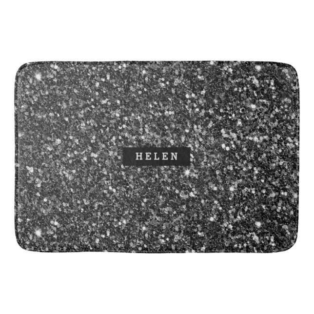 Tapis De Bain Monogramme Moderne Faux Parties scintillant Noire (Devant)