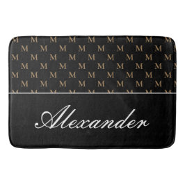 Tapis De Bain Monogramme moderne Noir Blanc Or Élégant