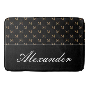 Tapis De Bain Monogramme moderne Noir Blanc Or Élégant