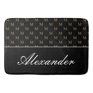 Tapis De Bain Monogramme moderne Noir Blanc Or Élégant