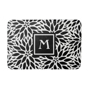 Tapis De Bain Monogramme Moderne noir et blanc Dahlias Mat de ba
