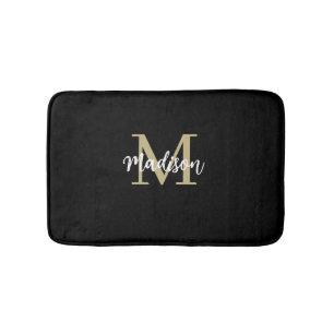 Tapis De Bain Monogramme moderne noir et sable tan