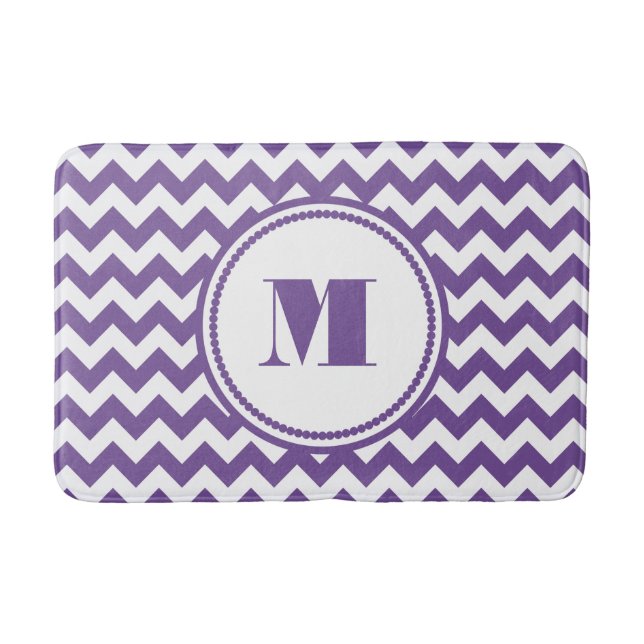 Tapis De Bain Monogramme moderne violet Chevron (Devant)