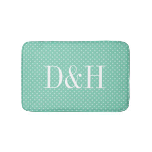 Tapis de bain monogrammé motif à petits pois à la