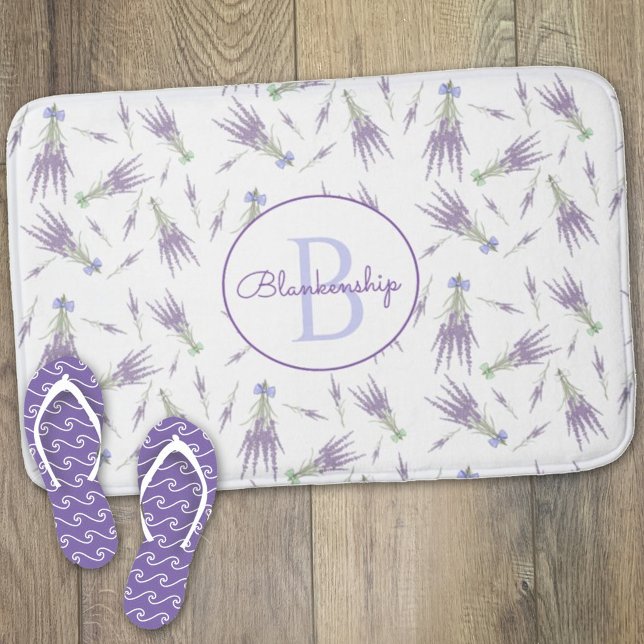 Tapis De Bain Monogramme Motif de boîtes de fleurs de lavande sè (Créateur téléchargé)