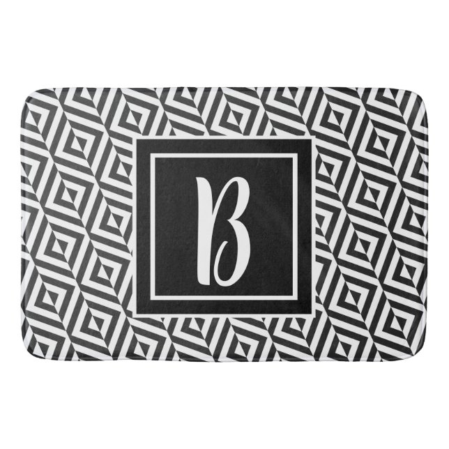 Tapis De Bain Monogramme Motif Diamant noir et blanc (Devant)