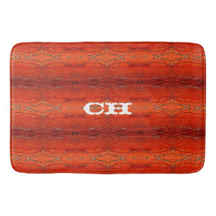 Tapis De Bain Monogramme motif rayures aztèques orange rustique
