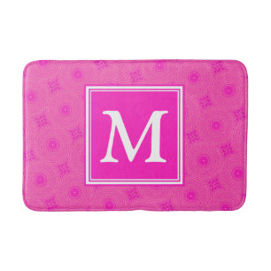 Tapis De Bain Monogramme motif rose chaud cercles