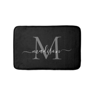 Tapis De Bain Monogramme noir blanc moderne Script Élégant fille