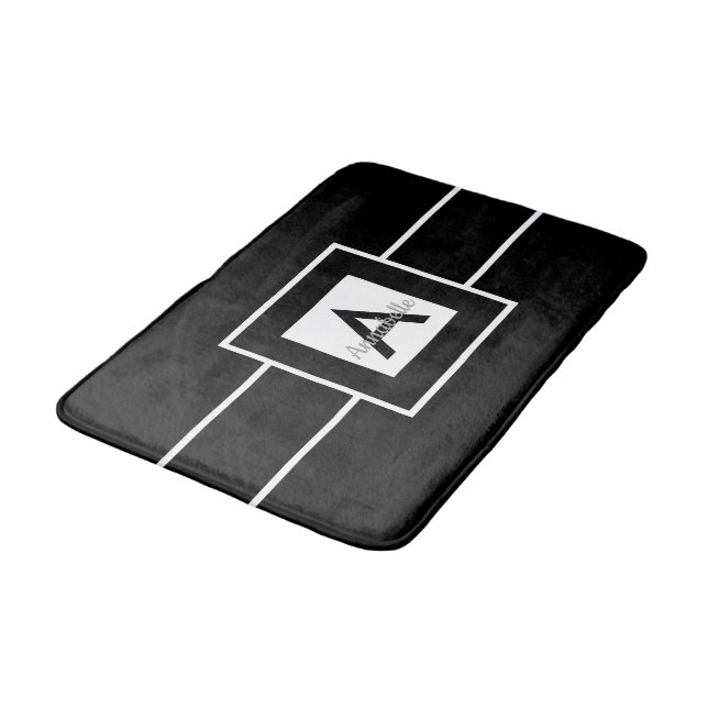 Tapis De Bain Monogramme noir blanc personnalisé (Angle)