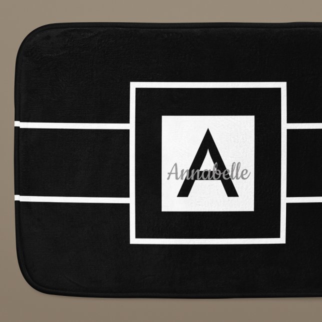 Tapis De Bain Monogramme noir blanc personnalisé (Créateur téléchargé)