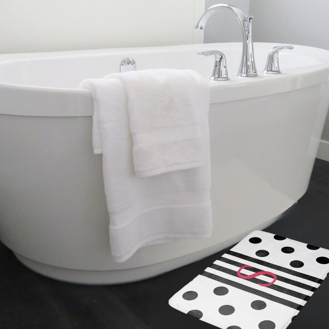 Tapis De Bain Monogramme Noir Et Blanc Bande Et Pois (Créateur téléchargé)