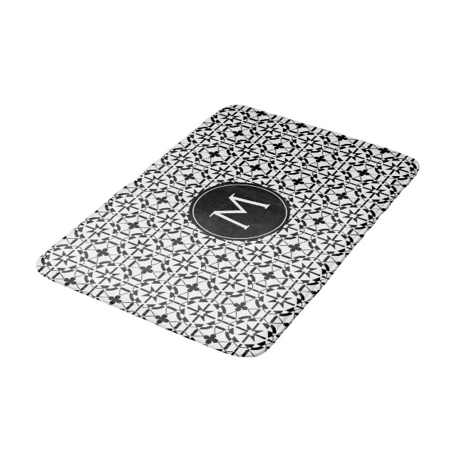 Tapis De Bain Monogramme noir et blanc moderne de coutume de (Angle)