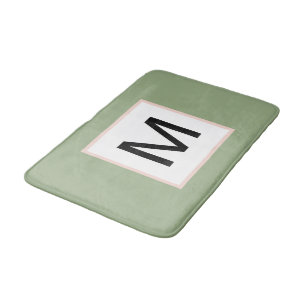 Tapis De Bain Monogramme noir Sage vert et blanc