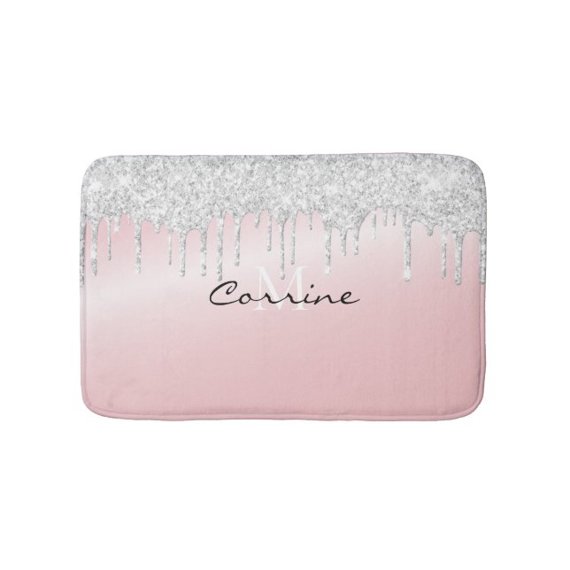 Tapis De Bain Monogramme Parties scintillant en rose et platine (Devant)