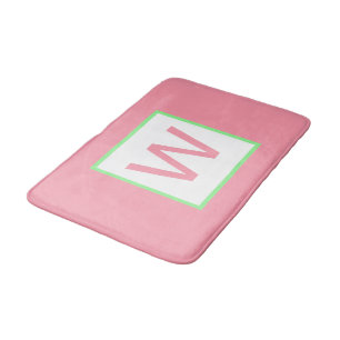 Tapis De Bain Monogramme Pastel Rose Vert Menthe