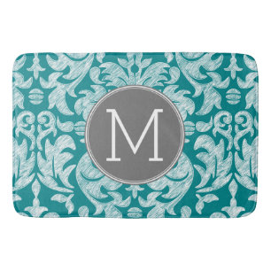 Tapis De Bain Monogramme personnalisé Chic Grey et Turquoise Dam