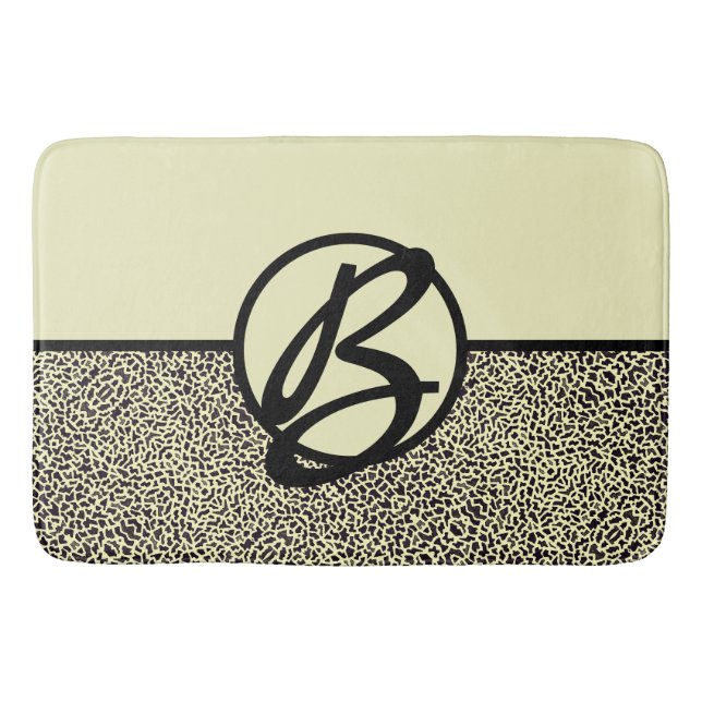 Tapis De Bain Monogramme personnalisé Léopard à crème noire (Devant)