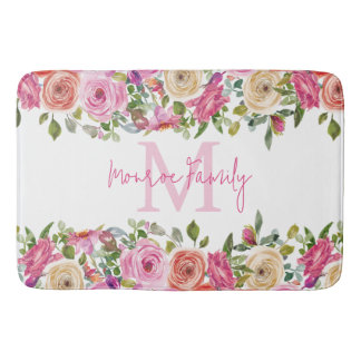 Tapis De Bain Monogramme | Personnalisez | Aquarelle | Floral