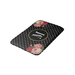 Tapis De Bain Monogramme Pois moderne noir antique