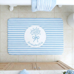Tapis De Bain Monogramme Prépa Rayure Bleue Blanche Fantaisiste