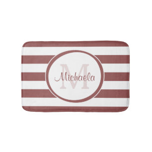 Tapis De Bain Monogramme preppy et grandes rayures Brown Rosy