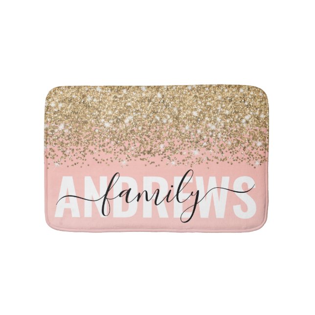 Tapis De Bain Monogramme rose Fille Chic Gold Confetti (Devant)