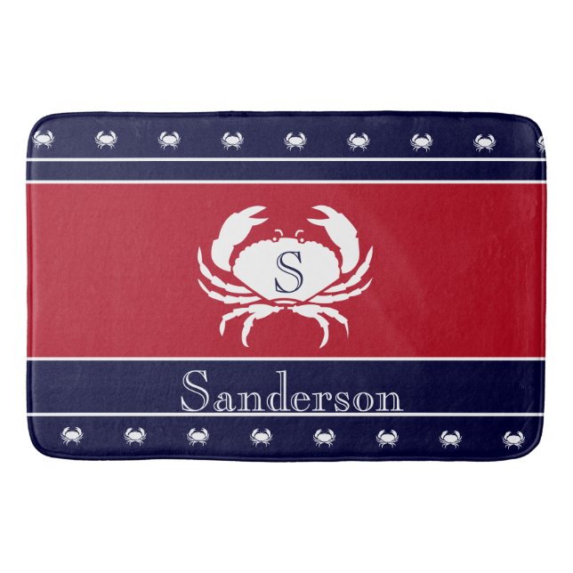 Tapis De Bain Monogramme Rouge Blanc Noir Crabe Cuisine Tapis (Devant)