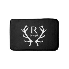 Tapis De Bain Monogramme rustique personnalisé d'andouillers de