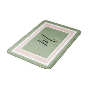 Tapis De Bain Monogramme Script Géométrique Vert et Rose