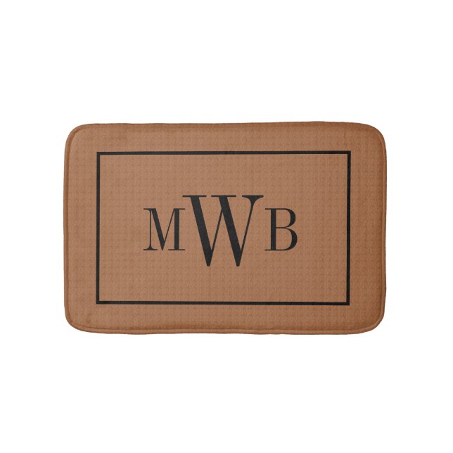 Tapis De Bain Monogramme sur apparence texturée Brown neutre (Devant)