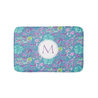 Tapis De Bain Monogramme Turquoise Purple Floral