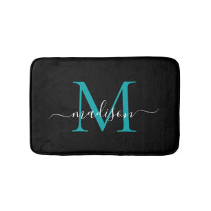 Tapis De Bain Monogramme Turquoise vert moderne noir élégant