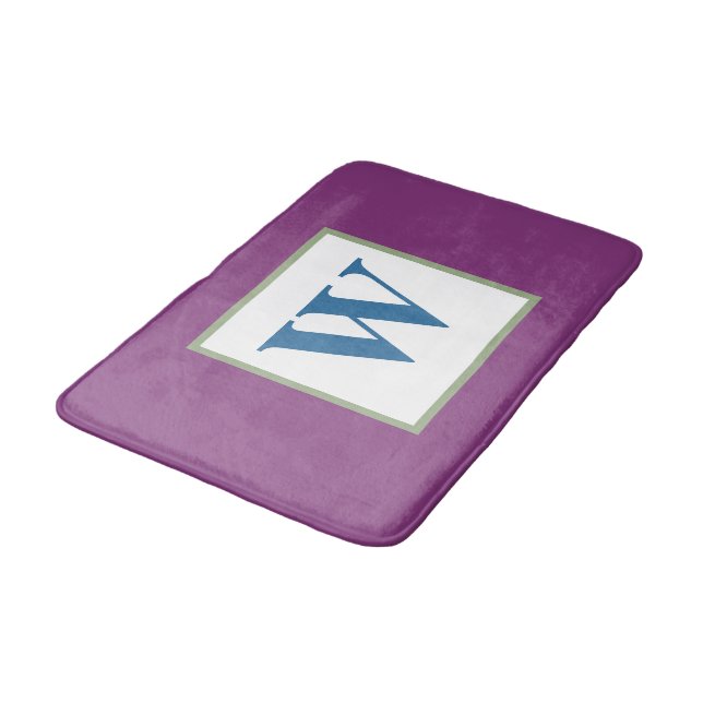 Tapis De Bain Monogramme vert bleu prune (Angle)