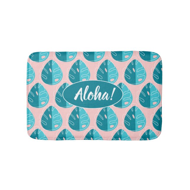 Tapis De Bain Monstera Leaves - Blue and Pink (Devant)