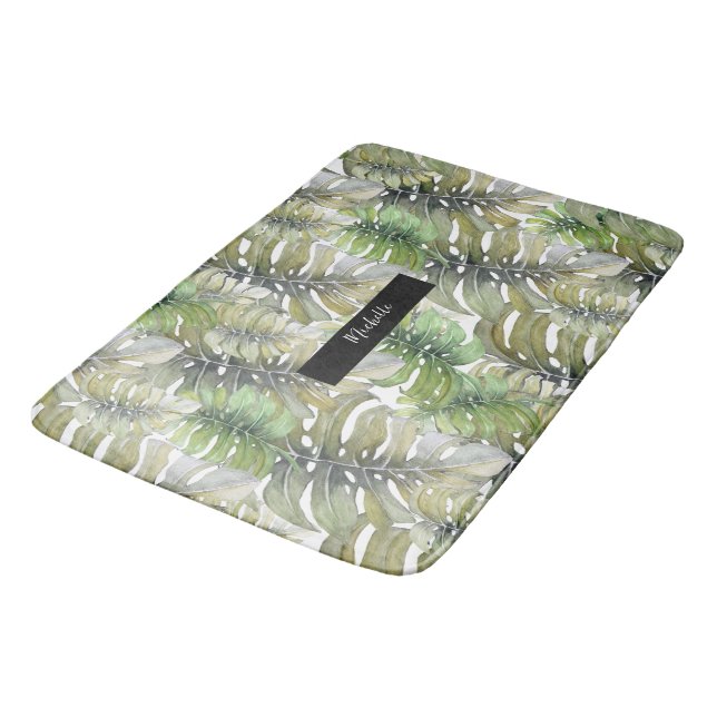 Tapis De Bain Monstera Tropical Palm Green (Angle)