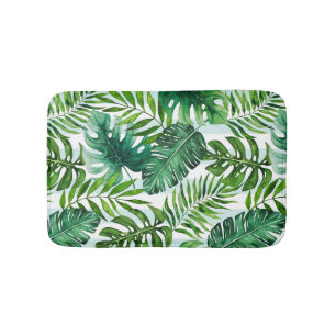 Tapis De Bain Monstère et palmiers à aquarelles tropicales
