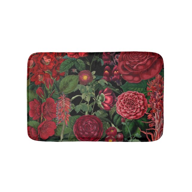 Tapis De Bain Moody Florals Noir & Bourgogne Vintage (Devant)