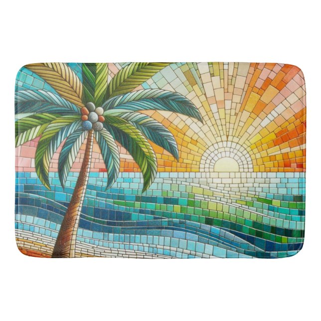 Tapis De Bain Mosaic Tropical Beach Coucher de soleil Palm Tree (Devant)