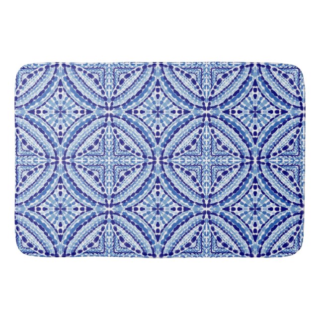 Tapis De Bain Mosaïque Bleue Méditerranéenne Peinte À La Main (Devant)