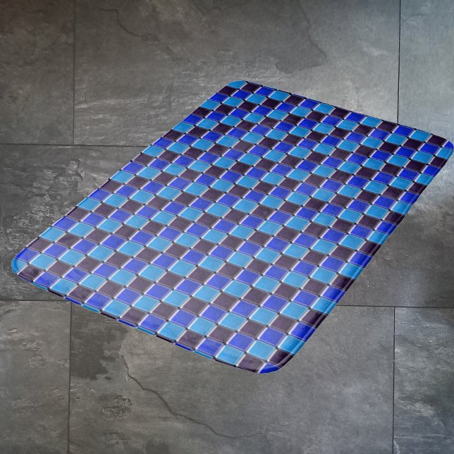 Tapis De Bain Mosaïque moderne en noir, bleu royal et bleu clair (Créateur téléchargé)