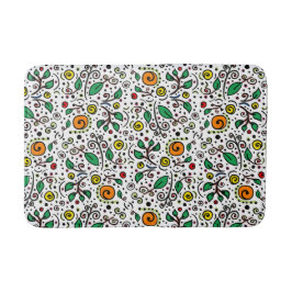 Tapis De Bain Motif à fleurs orange Swirl Berry sur blanc -
