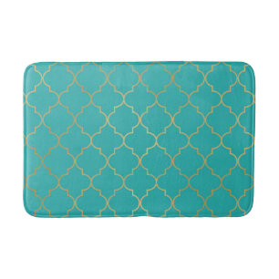 Tapis De Bain Motif à quatre feuilles en sarcelle et or
