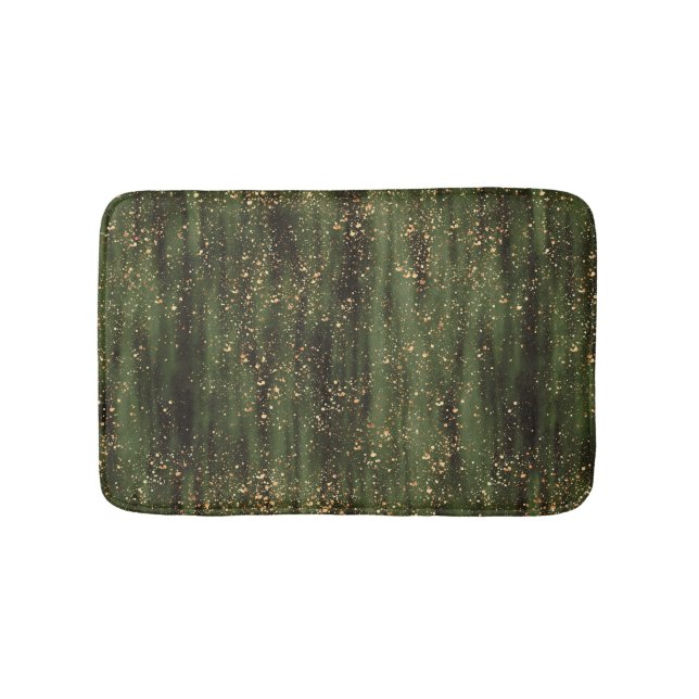 Tapis De Bain Motif Abstrait d'étincelles vert et or (Devant)