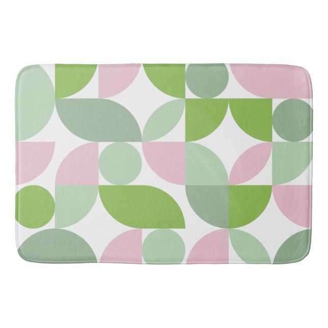 Tapis De Bain Motif Abstrait géométrique rose et vert (Devant)