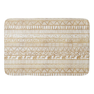 Tapis De Bain Motif africain tribal branché White & Gold