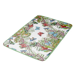 Tapis De Bain Motif aquarelle avec papillon Plante tropical