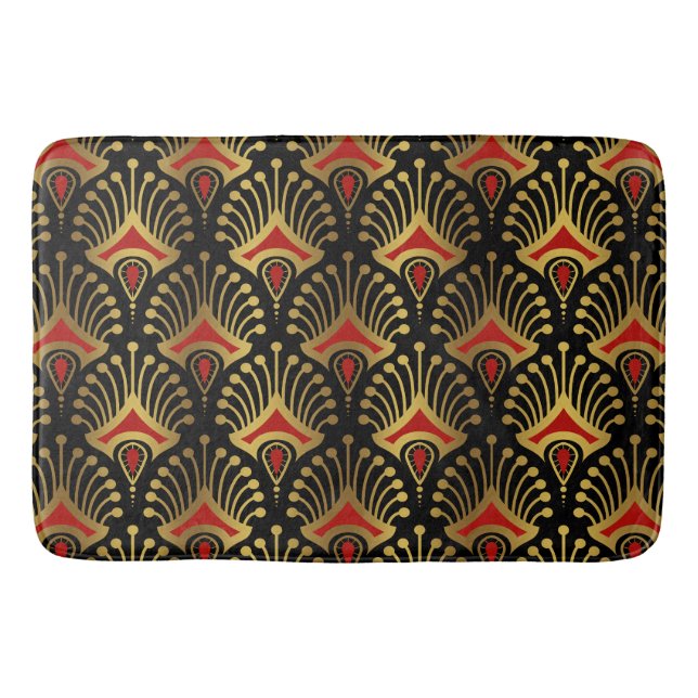 Tapis De Bain Motif Art déco or et rouge (Devant)